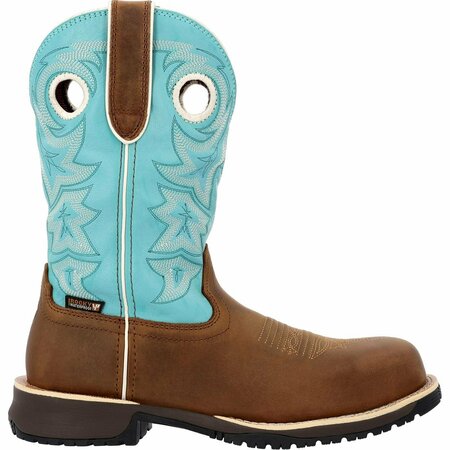 Rocky Rosemary Womens Waterproof Composite Toe Western Boot, BROWN TURQUOISE, W, Size 6.5 RKW0412